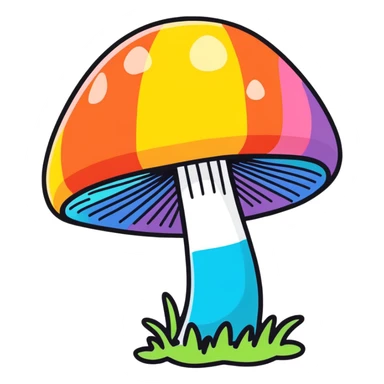 A rainbow colored dizzy mushroom sticker