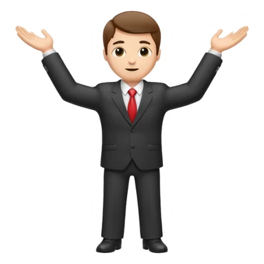 Man in a suit showing width with arms spread sticker