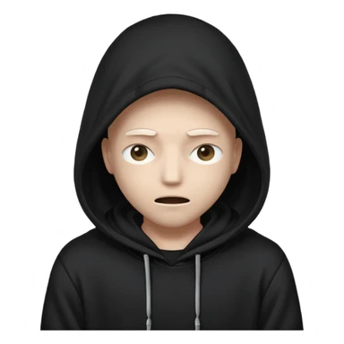 A mysterious character in a black hoodie, with the hood completely hiding their face in darkness—no eyes, no mouth visible. The overall atmosphere is dark and enigmatic, with a soft light from behind.
 sticker