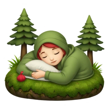 cozy forest character curled up on moss pillow with nightcap sticker