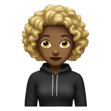 Woman with wavy hair wearing black hoodie  sticker