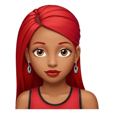 light-skinned black girl with very long eyelashes with long strait dark brown hair with edges wearing a red top with no sleeves. and a red accessory on her head with nose and mouth piercings. sticker