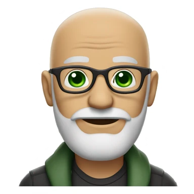 50 years old, green eyes, 2 days salt and pepper beard, bald, glasses sticker