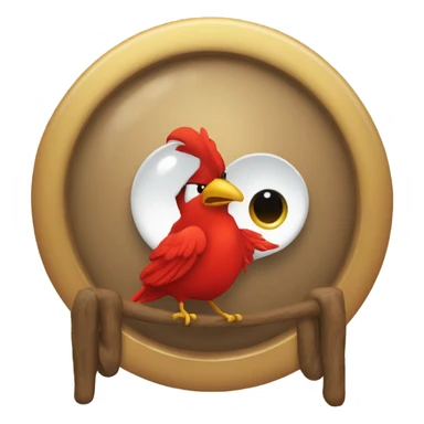 A red bird pooping on a gong sticker