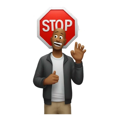 stop sign holded by a laugh guy sticker