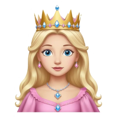 Glinda the Good Witch from The Wizard of Oz with light skin, blue eyes, long blonde hair, pink outfit and crown sticker