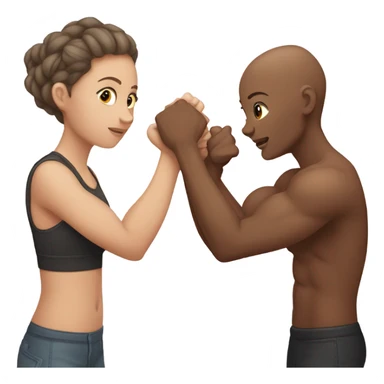 Girl with no hair and medium brown skin arm wrestling with a girl who brown hair sticker