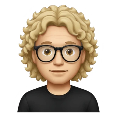 Crie um zumbi estilo emoji do iPhone com cabelo ondulado grande masculino com camiseta preta e óculos de grau preto sticker