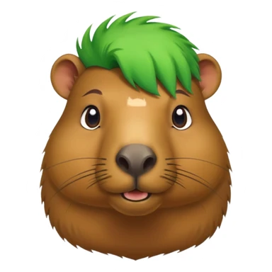 Capybara with green head hair, half body sticker