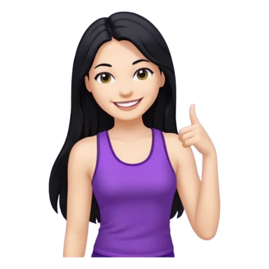 white woman in y2k purple tank top, long black hair, smiling sticker