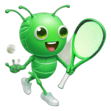 Green cute kawaii bug playing tennis sticker