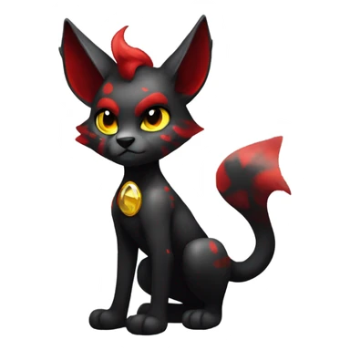 black Shiny Fionbri-Falvie-sparkle-sona with yellow eyes, red edgy markings full body fursona sticker