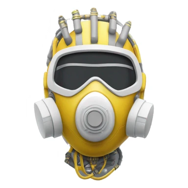 Dark yellow Mohawk female cyborg head with white respirator mask and circuits sticker