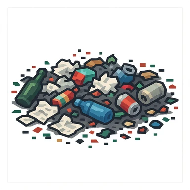 Make the trash on the floor look much messier, with more scattered items, in a pixel art style, no background. sticker