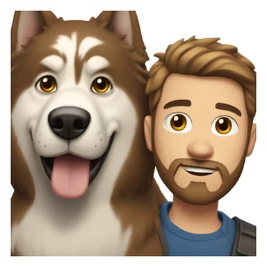 Heavy White man brown hair beard with husky dog  sticker