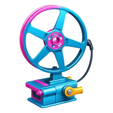 Bright, colorful icon symbolizing Animation and Motion Design with a transparent background. Include a dynamic motion effect, such as a spinning film reel or a stylized character in motion. Use vibrant colors like neon blue, pink, and yellow, with a modern, techy feel.  sticker