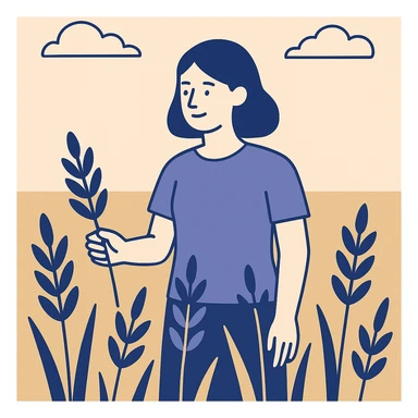 golden wheat field with blue sky above, minimal flat style sticker