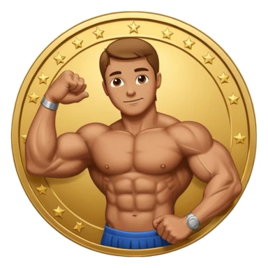 A bent arm showing its big bicep in a gold coin sticker