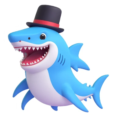 cartoon shark with a black top hat smiling simple background sticker