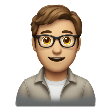 a man with brown hair and glasses waking up; he's smiling sticker