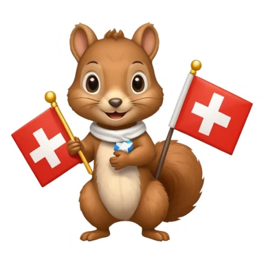 squirrel holding a gift in one hand and a Swiss flag in the other sticker