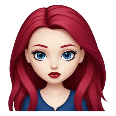 pale skin, girly bratz baddie, beautiful dark blue eyes, sharp black eyeliner, long dark red hair sticker