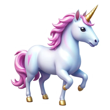 Clash of Clans aesthetic: Cinematic Playful Unicorn Mount Emoji, rendered in a 3D vector-style similar to standard emojis with minimal shading and bold, simplified shapes. A compact, isometric majestic unicorn with a spiraled horn and flowing mane, softly glowing with a magical celestial charm. Simplified yet unmistakably iconic, highly detailed and consistent, glowing with a soft radiant brilliance and high shine. Stylized with a touch of enchanted fantasy and a soft glowing outline, capturing the essence of a mythical mount with a friendly, playful elegance! sticker