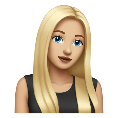 beautiful woman, long straight blonde hair, blue eyes, black t shirt sticker