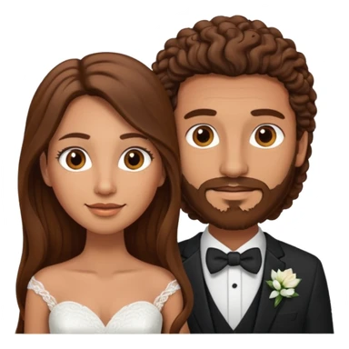 wedding couple woman with long straight brown hair and eyes man with long brown curly hair and facial hair sticker