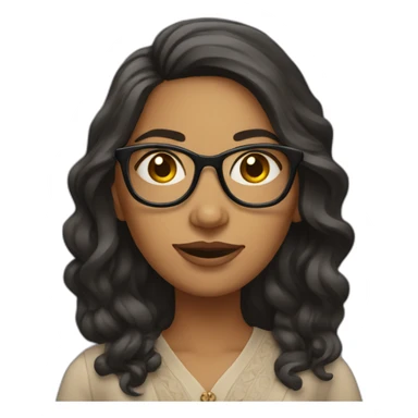 Indian woman with medium long wavy hair wearing glasses and fingers crossed sticker
