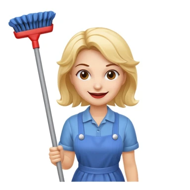 evil cleaning lady, sinister smile, holding a mop, simple background sticker