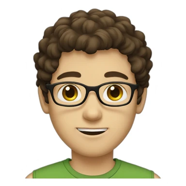 boy with green eyes with glasses shaggy dark brown hair dark brown beard pale skin sticker