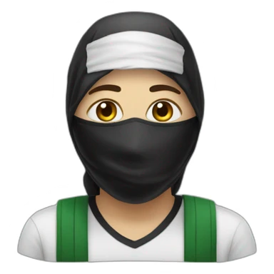 Draw me a person wearing a mask in the shape of Palestine sticker