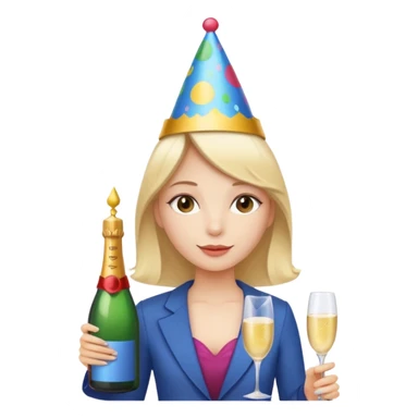 girl with Champagne bottle with party cap. sticker