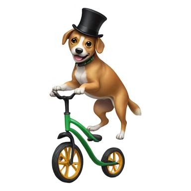 Dog riding a unicycle with top hat sticker