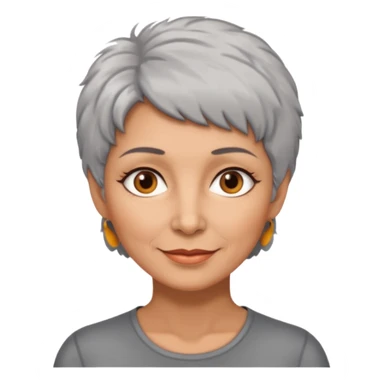 woman 50 years old, short grey fluffy hair, tannes skin and brown eyes sticker