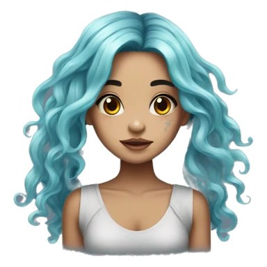 beautiful girl, with jellyfish tattoos, with long black hair, wavy hair, chinese, sticker