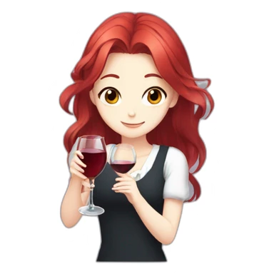 An anime girl with red hair and red eyes holding a glass of wine sticker