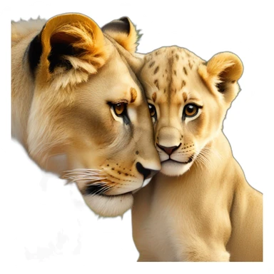 A lion cub giving a kiss to a lioness sticker