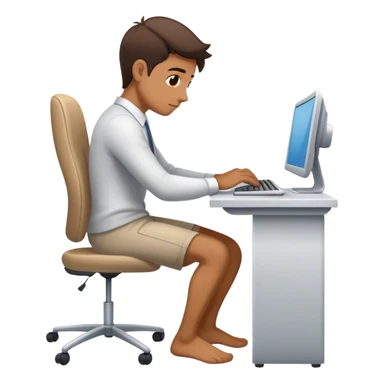 Looking down, full-length portrait of a professional working diligently at a computer. sticker
