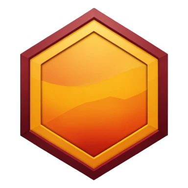 A sharp-edged hexagon with a thick yellow border that shifts slightly toward orange. The inside is a smooth dark-red to maroon gradient. In the center, add a large bold capital V colored with a yellow-orange gradient similar to the border. Keep everything clean, centered, and with no background. sticker