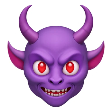 Purple demon emoji with red hearts for eyes,, circular head with horns sticker
