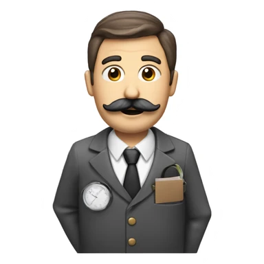 person with calculator and accounting stuff and french handlebar mustache sticker