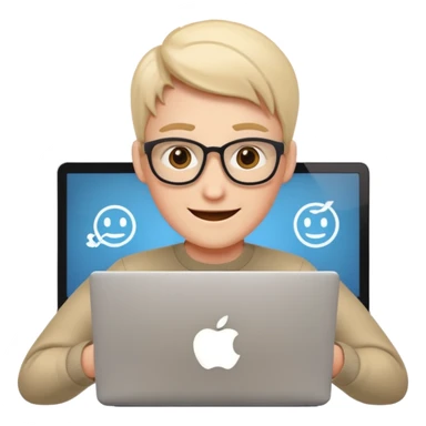 cheerful programmer coding on laptop, apple style emoji sticker