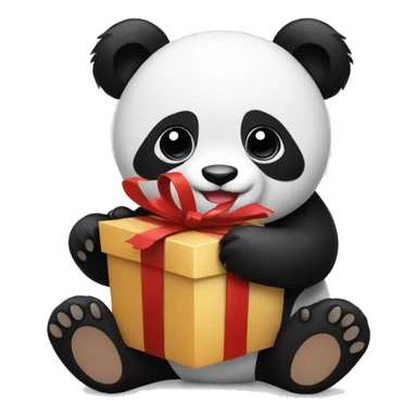 Black and white panda holds a gift sticker