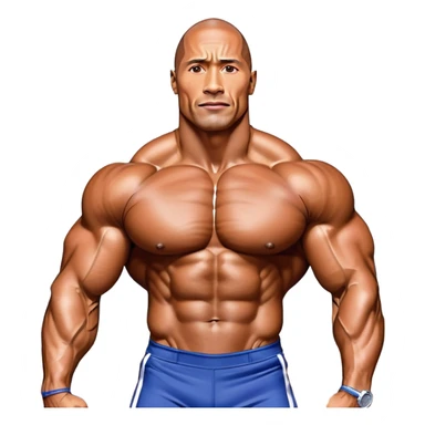 Dwayne Johnson, oiled and posing at the Mr. Universe bodybuilding championship, showcasing his muscular physique in an iconic display of strength. The background features the stage with judges and audience, capturing the intensity and prestige of the competition. Transparent background. sticker