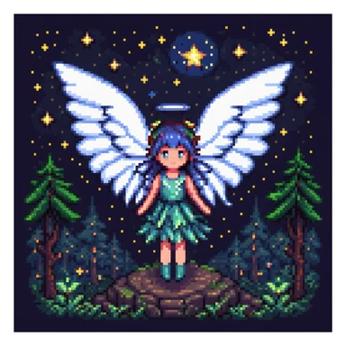 fairy with wings, night scene, surrounded by stars sticker