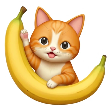 A cat with a bana body standing up and the cat is a orange cat and is a cute one holding a banana and crying sticker