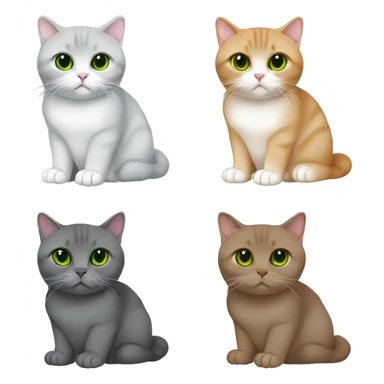 Scottish fold cat in grey with Green eyes + Brown british shorthair with Brown eyes sitting  sticker
