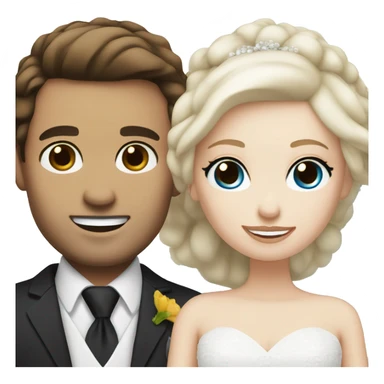 Wedding couple, groom white skin with dark brown hair and dark brown eyes, bright with white skin blonde hair and blue eyes sticker